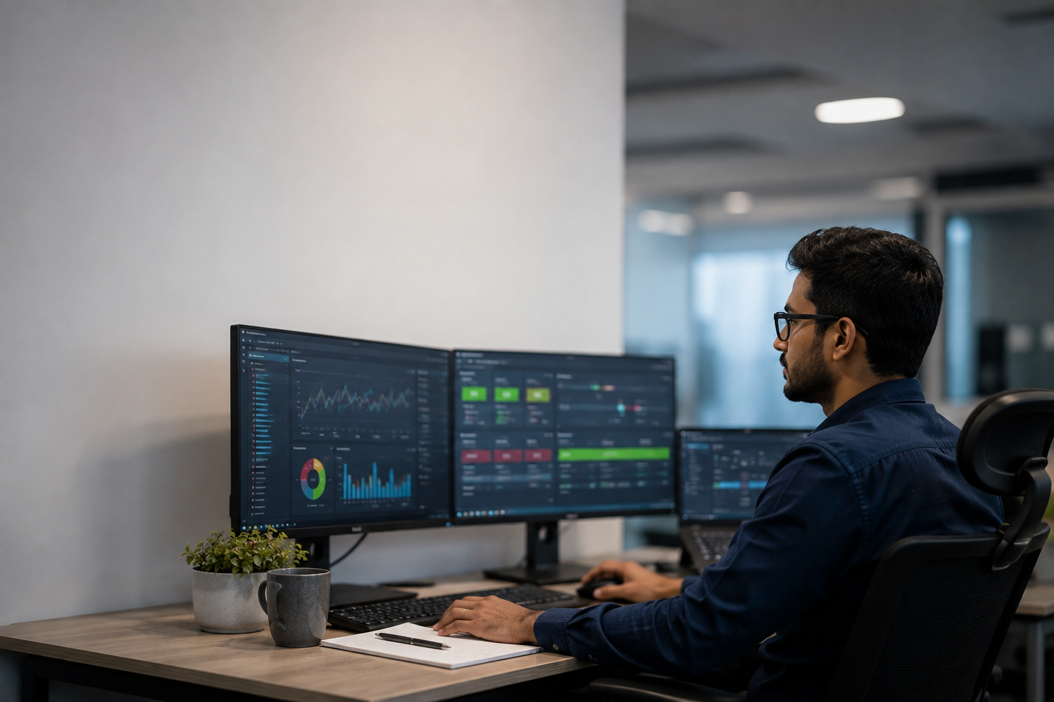 QA engineer reviewing dashboards