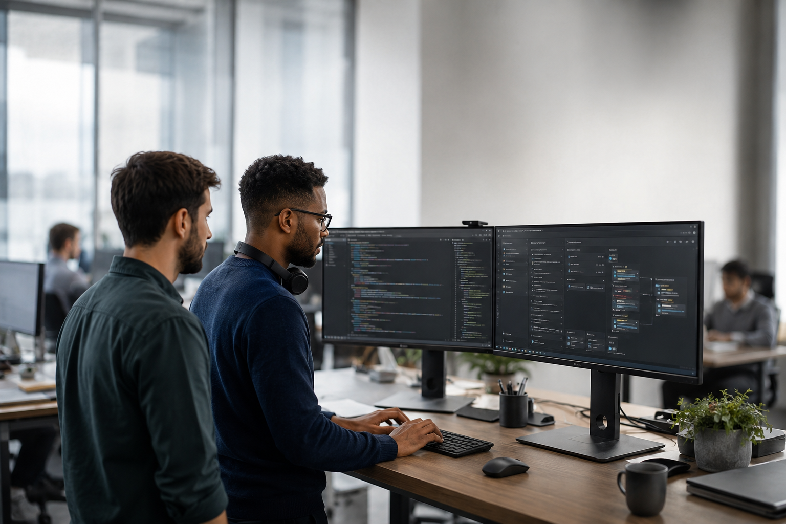 Software developers collaborating
